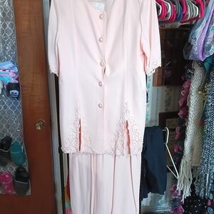 Vintage Elegant Pink Two-Piece Set Top Skirt Size Large